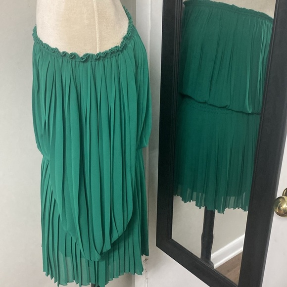 KELLY GREEN OTS SMOCKED WAIST PLEATED SHEER W/LINING BOHO CHIC FESTIVAL DRESS - Picture 12 of 12